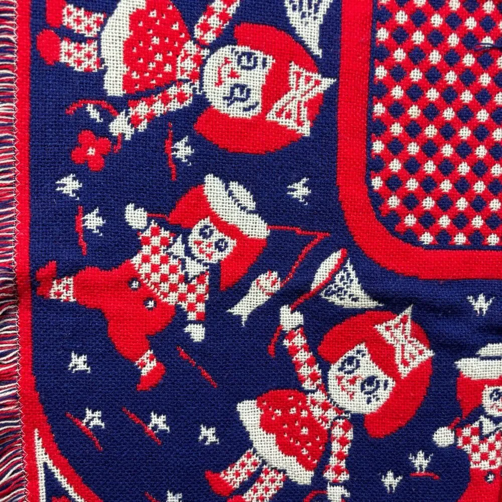 Nannekins by Nannette Raggedy Ann & Andy Vintage 60s Throw Baby Blanket Red Blue